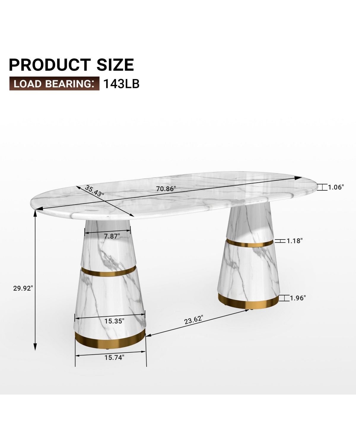 Boyel Living 70-Inch Modern Marble Countertop Dining Table (Table For 6 People)