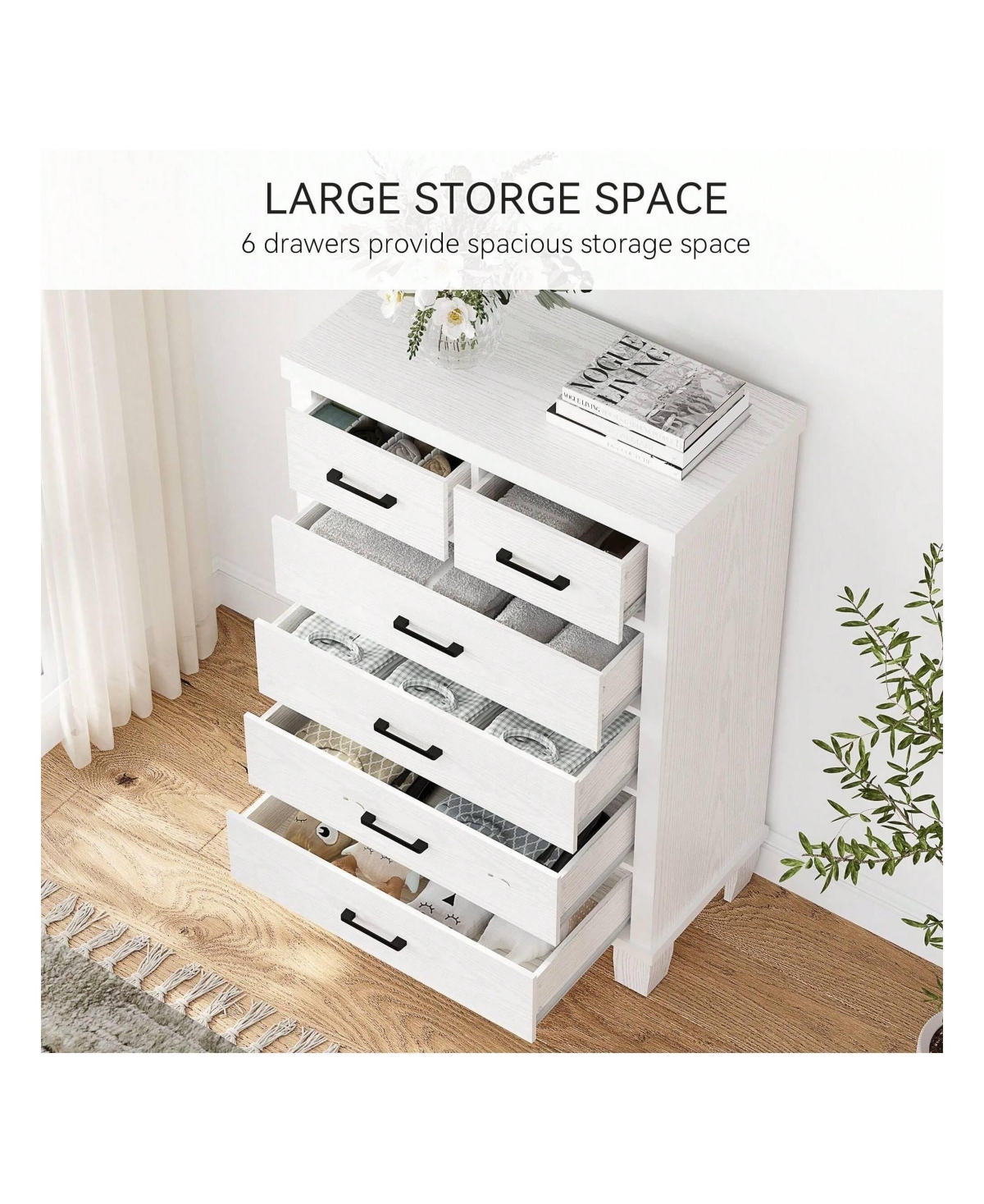 gaomon Dresser For Bedroom, 6 Drawer Dresser With Metal Handles,Chest Of Drawers Closet Organizers And Storage Clothes, Wood Drawer Dresser For