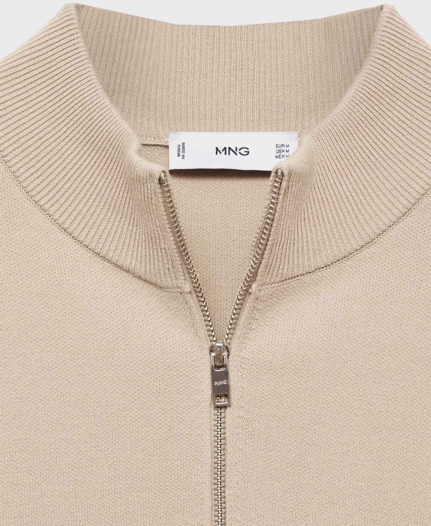 Мужской свитер MANGO Zipped High Collar, цвет: Бежевый — фото 2