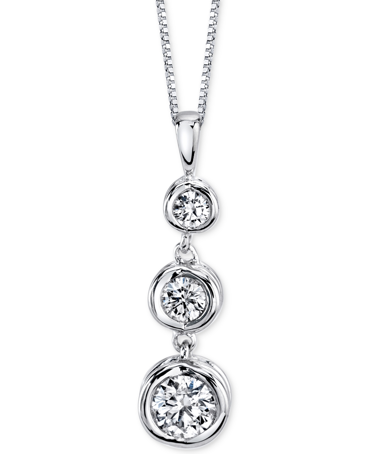 Energy Diamond Three-Stone Pendant Necklace (1/4 ct. t.w.) in 14k Yellow or White Gold - White Gold