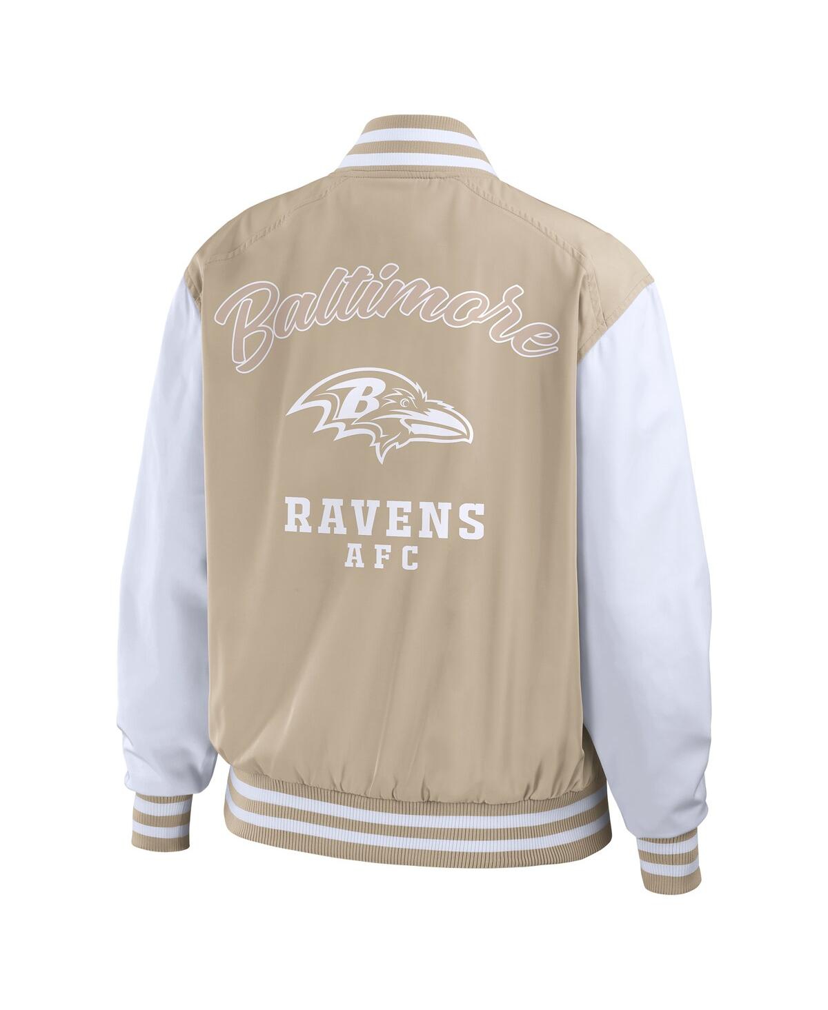 Wear By Erin Andrews Women's Tan Baltimore Ravens Tonal Full-zip Bomber Jacket In Tan,white