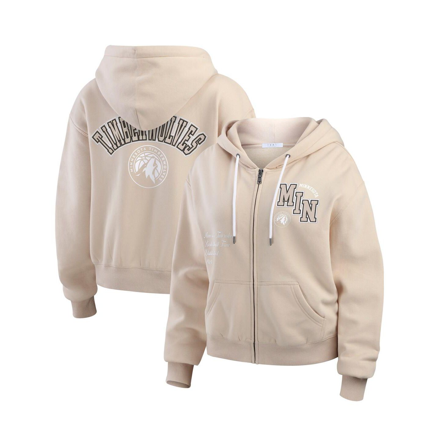 Женское худи WEAR by Erin Andrews Tan Minnesota Timberwolves Tonal Felt Patch Full-Zip — фото 1