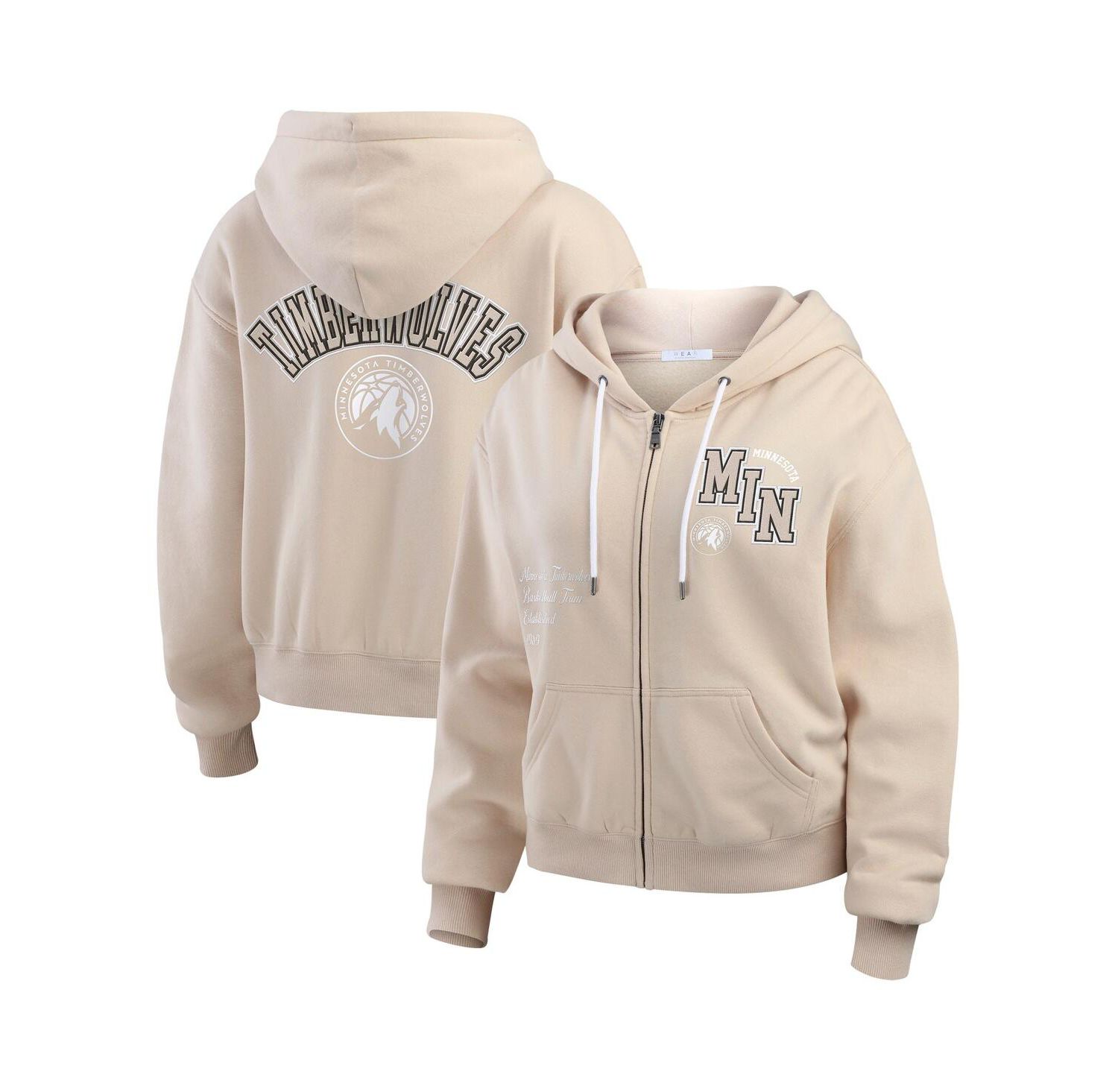 Women's Tan Minnesota Timberwolves Tonal Felt Patch Full-Zip Hoodie