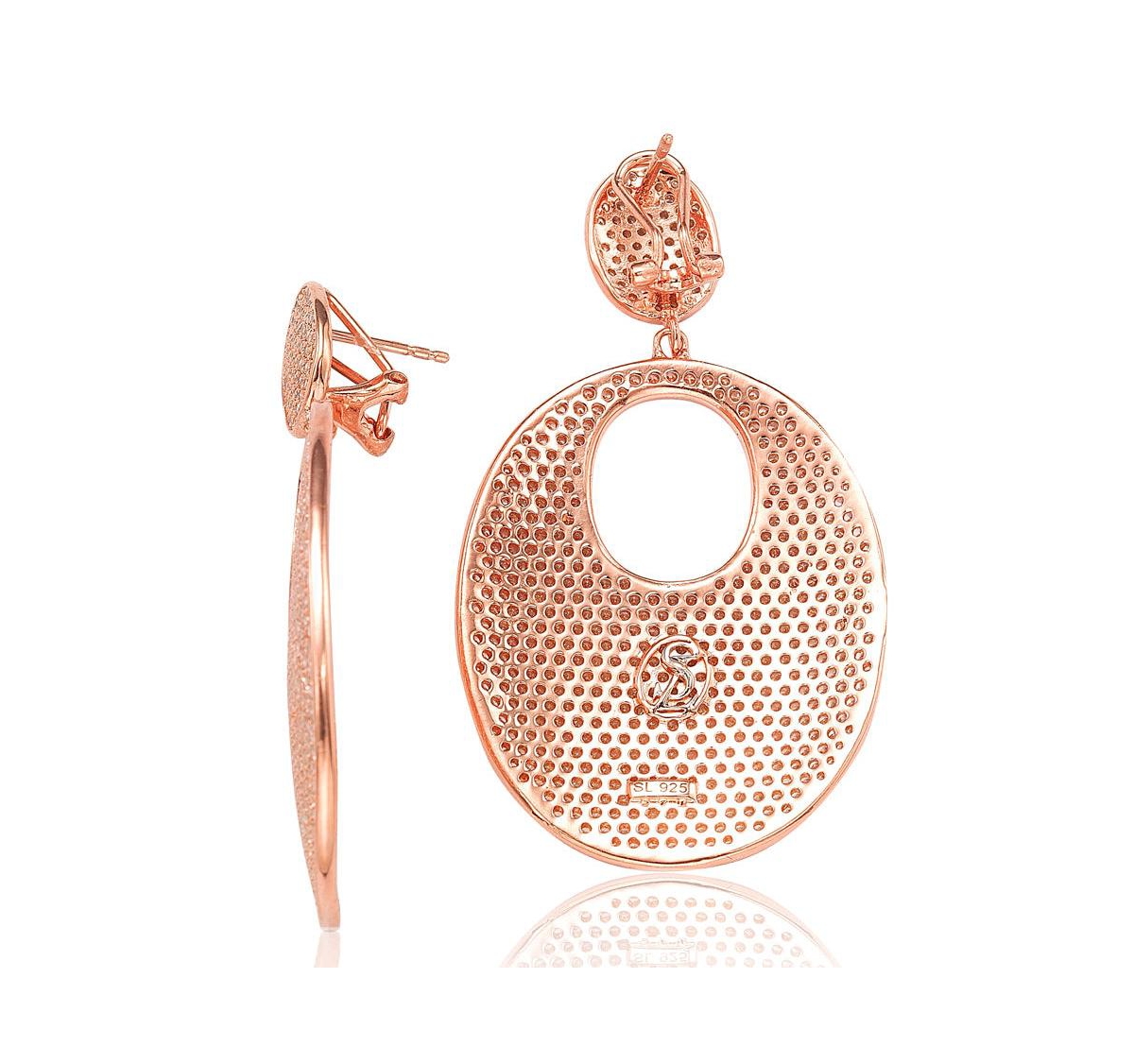 Suzy Levian New York Suzy Levian Rose Sterling Silver Cubic Zirconia Pave Oval Earrings