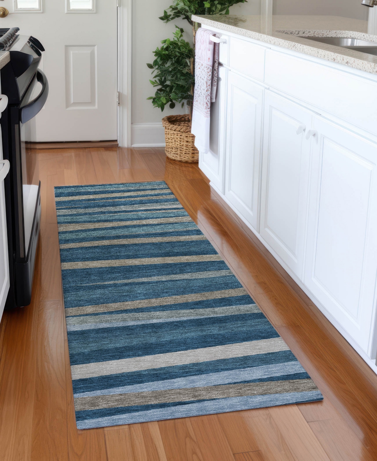 Addison Chantille Machine Washable Acn997 2'3"x7'6" Runner Area Rug In Denim