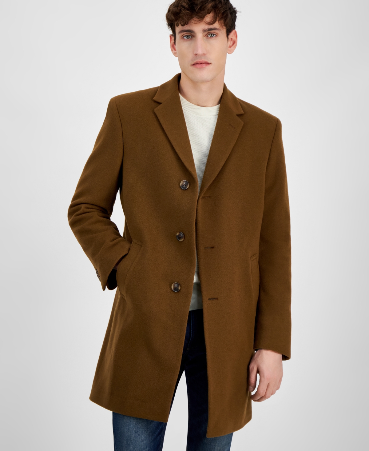 Nautica Men's Barge Classic Fit Wool/cashmere Blend Solid Overcoat In Vicuna