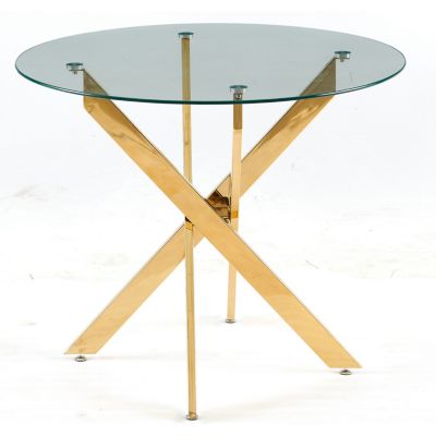 Golden Glass Dining Table with Cross Metal Base