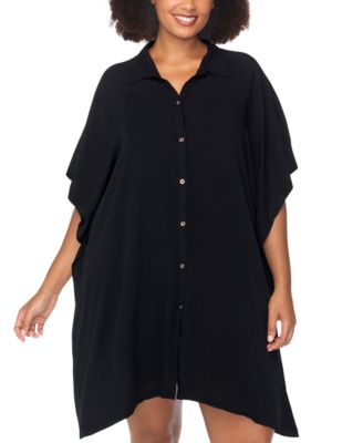 Trendy Plus Vacay Button-Front Cover-Up Shirt