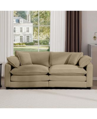 Modern Fabric Living Room Sofa with 4 Pillows Upholstered Large Deep Seating Loveseat, Tan Corduroy