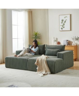 87" Oversized plush corduroy Sectional Lounge Chaise, Reclining Sofa Bed