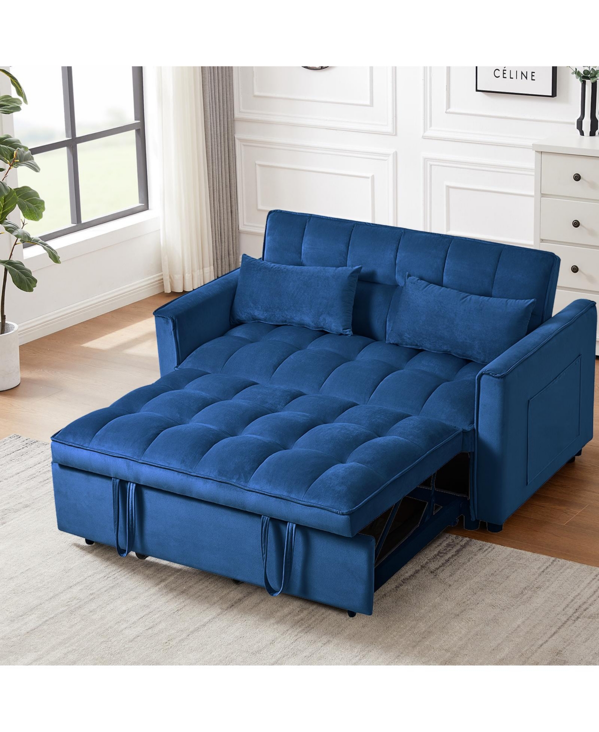 Streamdale Furniture 3 in 1 Convertible Sleeper Sofa Bed, Modern Pull Out Couch Bed, Adjustable Backrest, Velvet Loveseat Futon Sofa with Pillows & Po