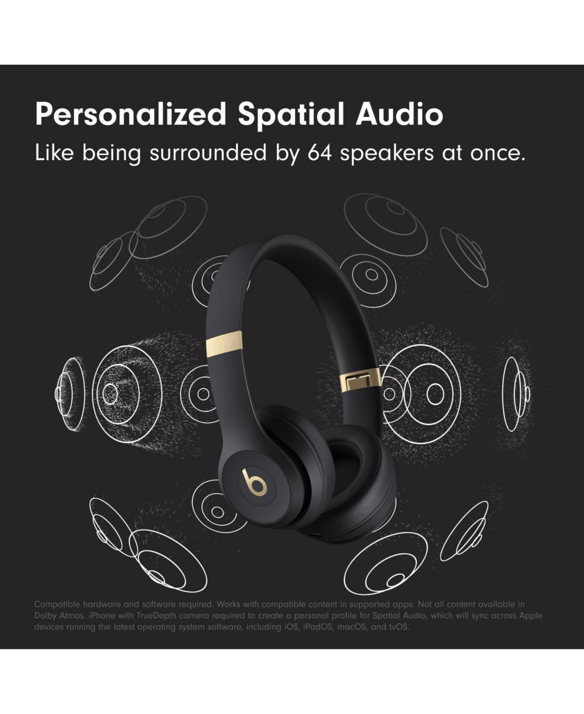 Beats Solo 4 - Wireless Bluetooth On-Ear Headphones, Apple & Android Compatible, Up to 50 Hours of Battery Life -& Gold - Black