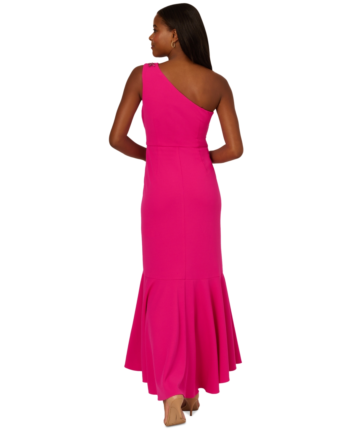 Shop Adrianna Papell Women's Beaded One-shoulder Gown In Fuchsia