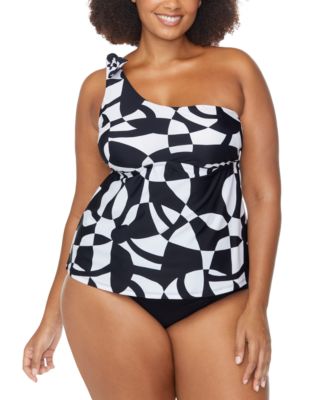 Trendy Plus Size Marita Asymmetric Tankini Top Costa Ruched Bikini Bottoms