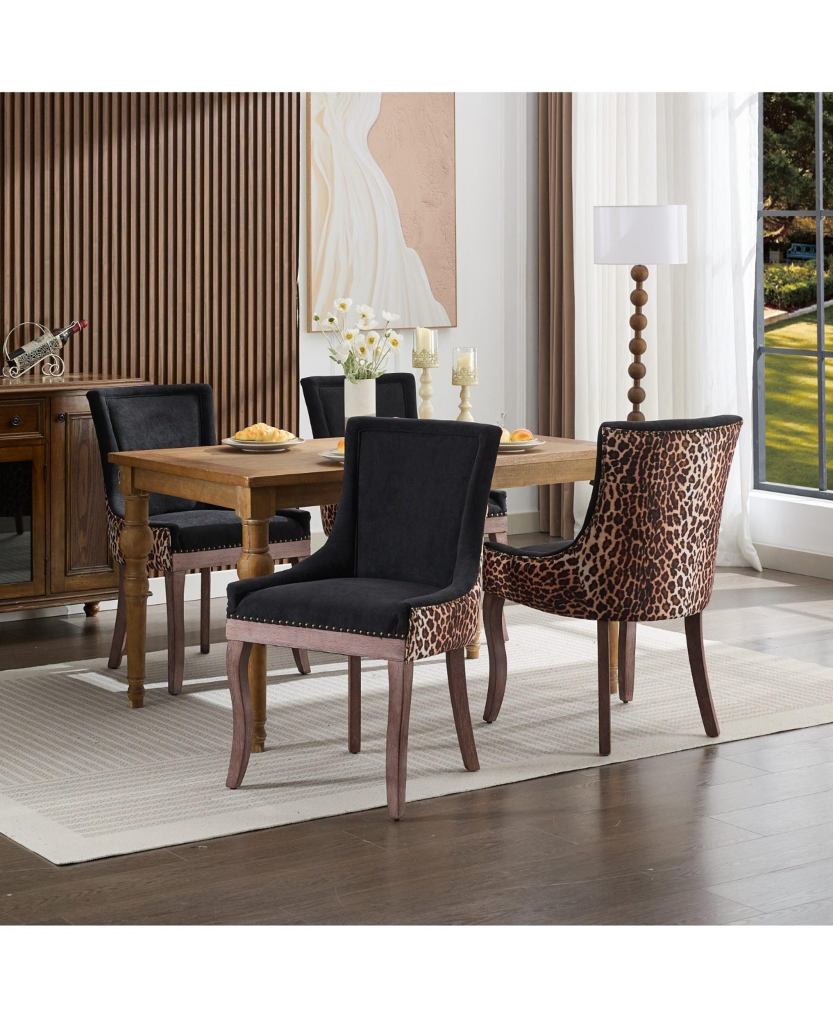 Streamdale Furniture Ultra Side Dining Chair, Thickened fabric chairs with neutrally toned solid wood legs, Bronze nail head, Set of 2Print