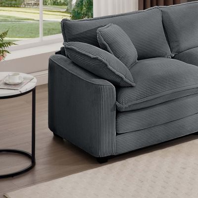 Modern Fabric Living Room Sofa with 4 Pillows Upholstered Large Deep Seating Loveseat, Grey Corduroy