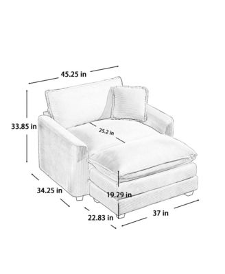 Comfortable Single Chair Deep Seat Sofa With Footstool With One Pillow, Suitable for Living Room and Bedroom, Club Multiple Occasions, Tan Corduroy Fabric