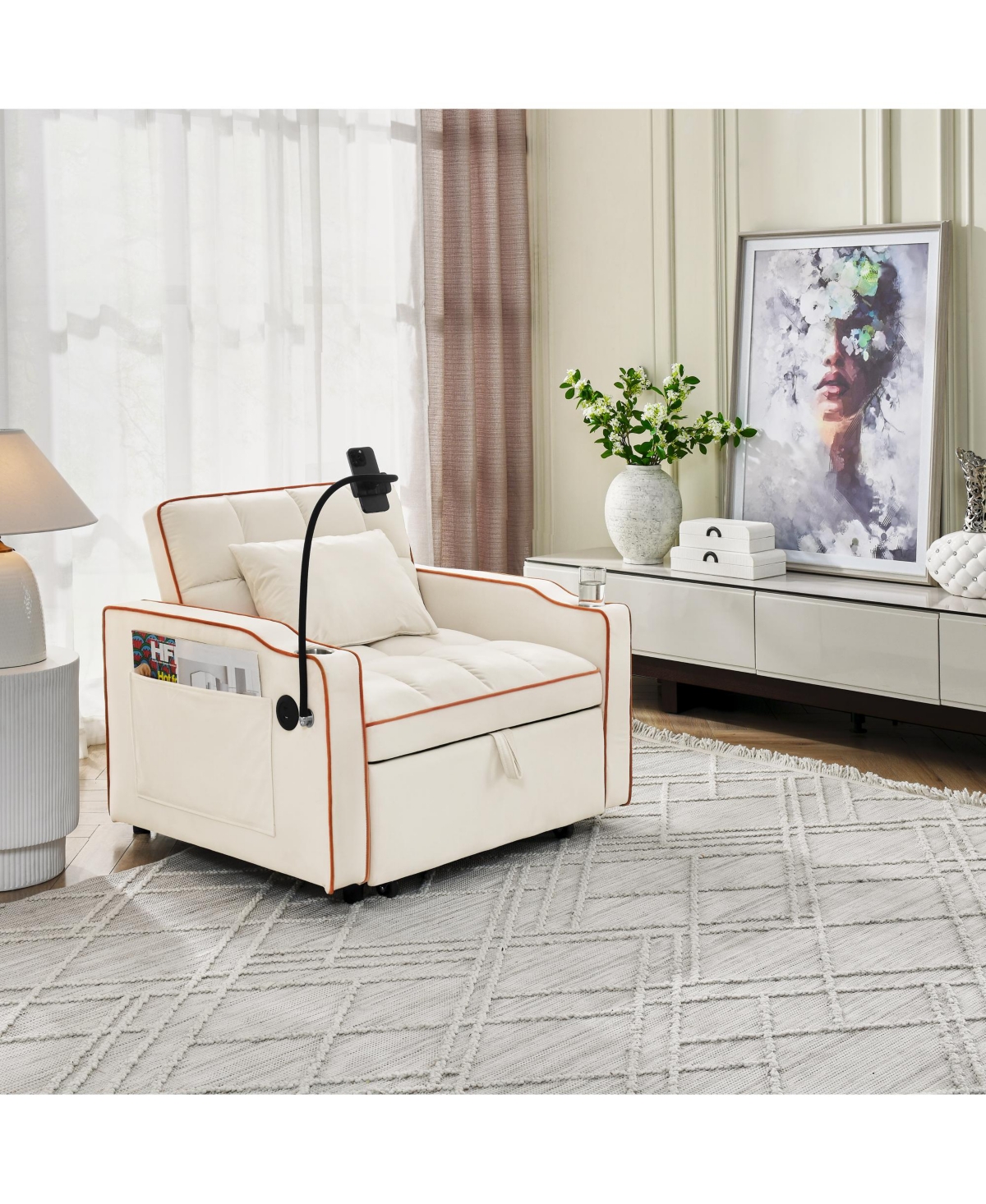 Streamdale Furniture Convertible Sleeper Chair Sofa Bed Adjustable Pull Out Sleeper Chair Bed Multi-Pockets Folding Sofa Bed for Living Room Bedroom S