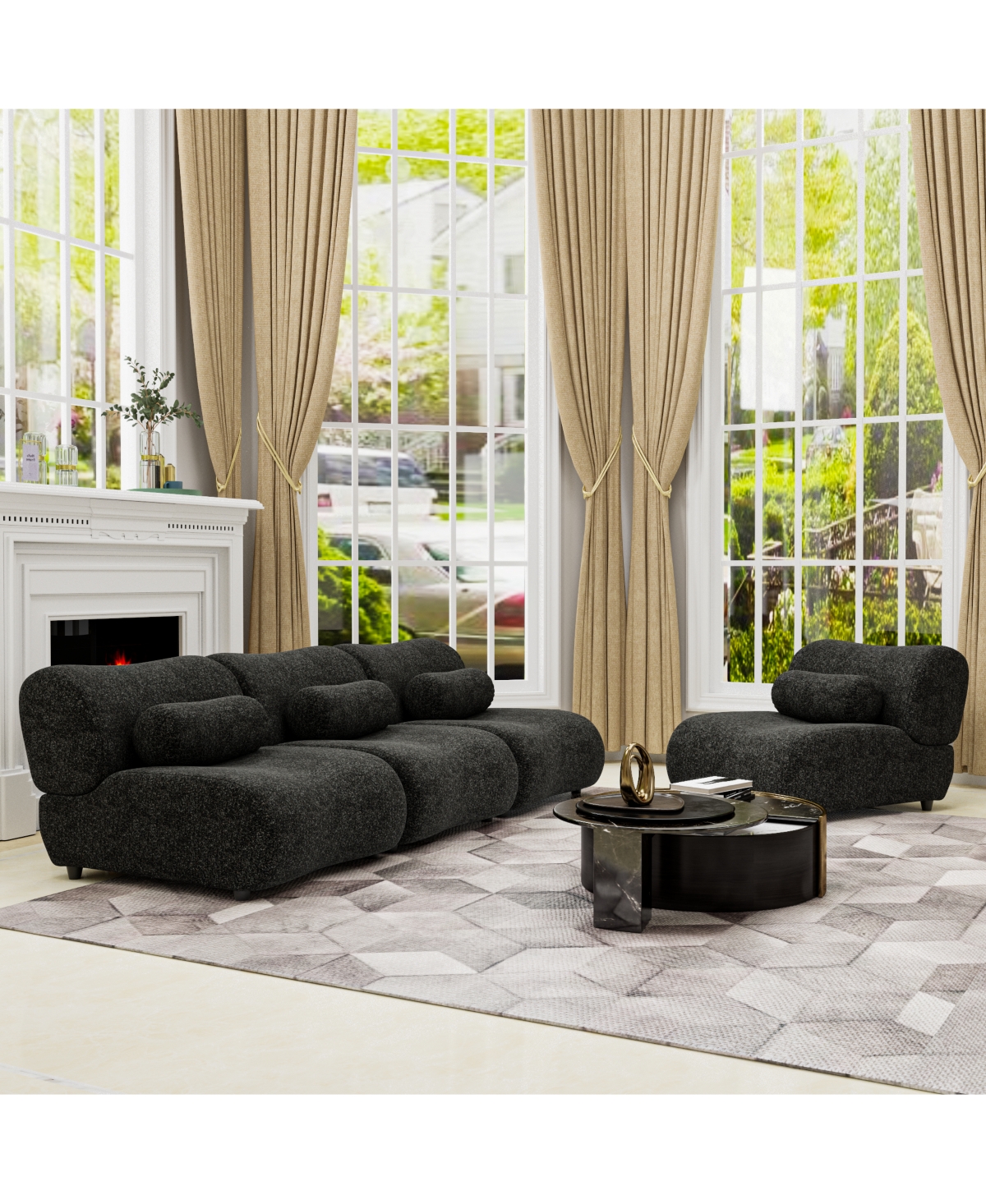 Streamdale Furniture Modern Oversized Modular Sofa Set – Chenille Fabric Living Room Sofa with Cylindrical Pillows, Freely Arrangeable, Perfect