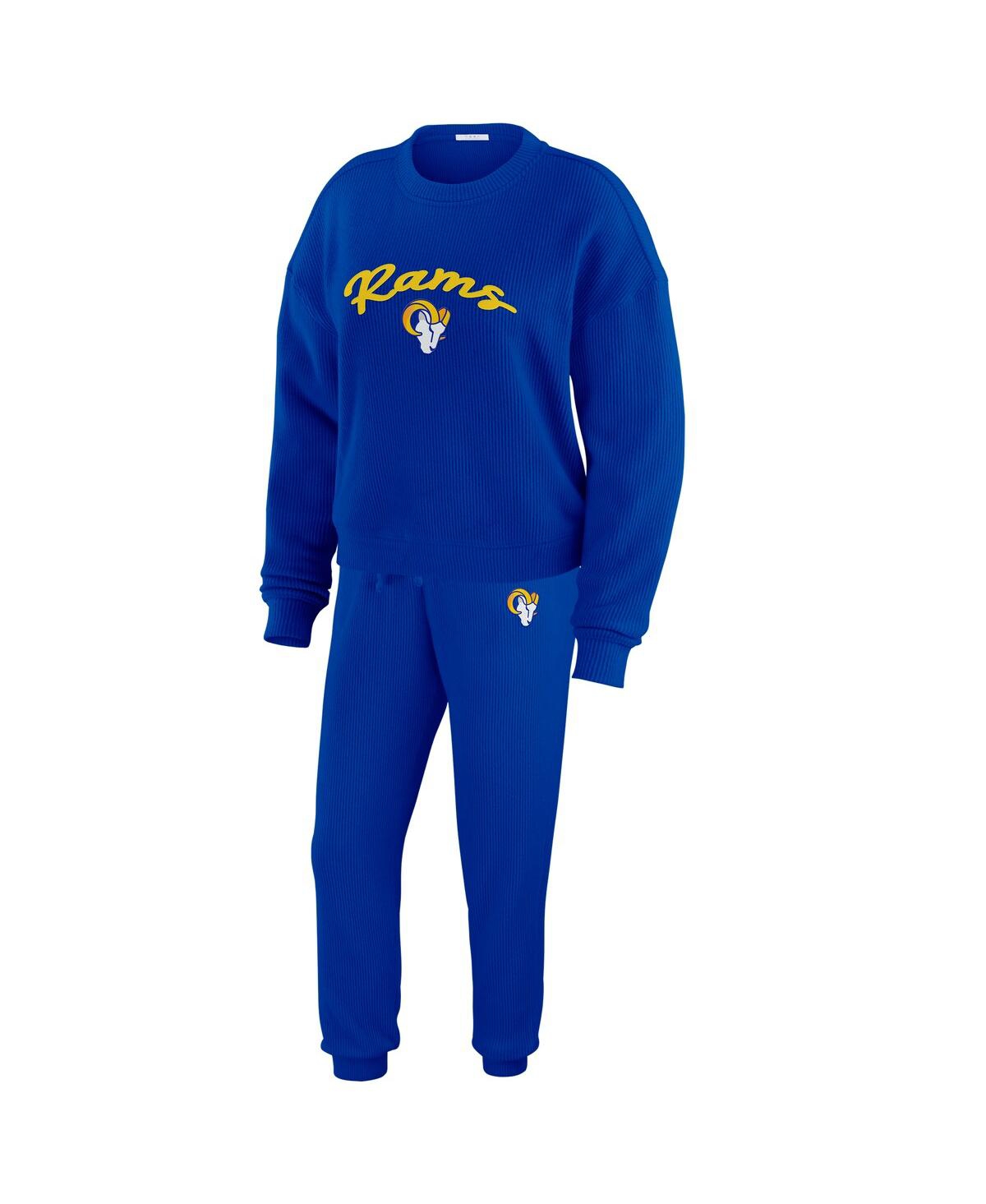 Women's Cream Los Angeles Rams Knitted Tri-blend Long Sleeve T-shirt Pants Lounge Set - Royal