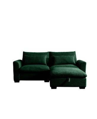 Sectional Sofa Comfy Corduroy Couch for Living Room with Pillows and Round Armrests, Modern Corduroy Sofa Sleeper Deep Couches with Storage Ottoman (Green, 2-Seat)