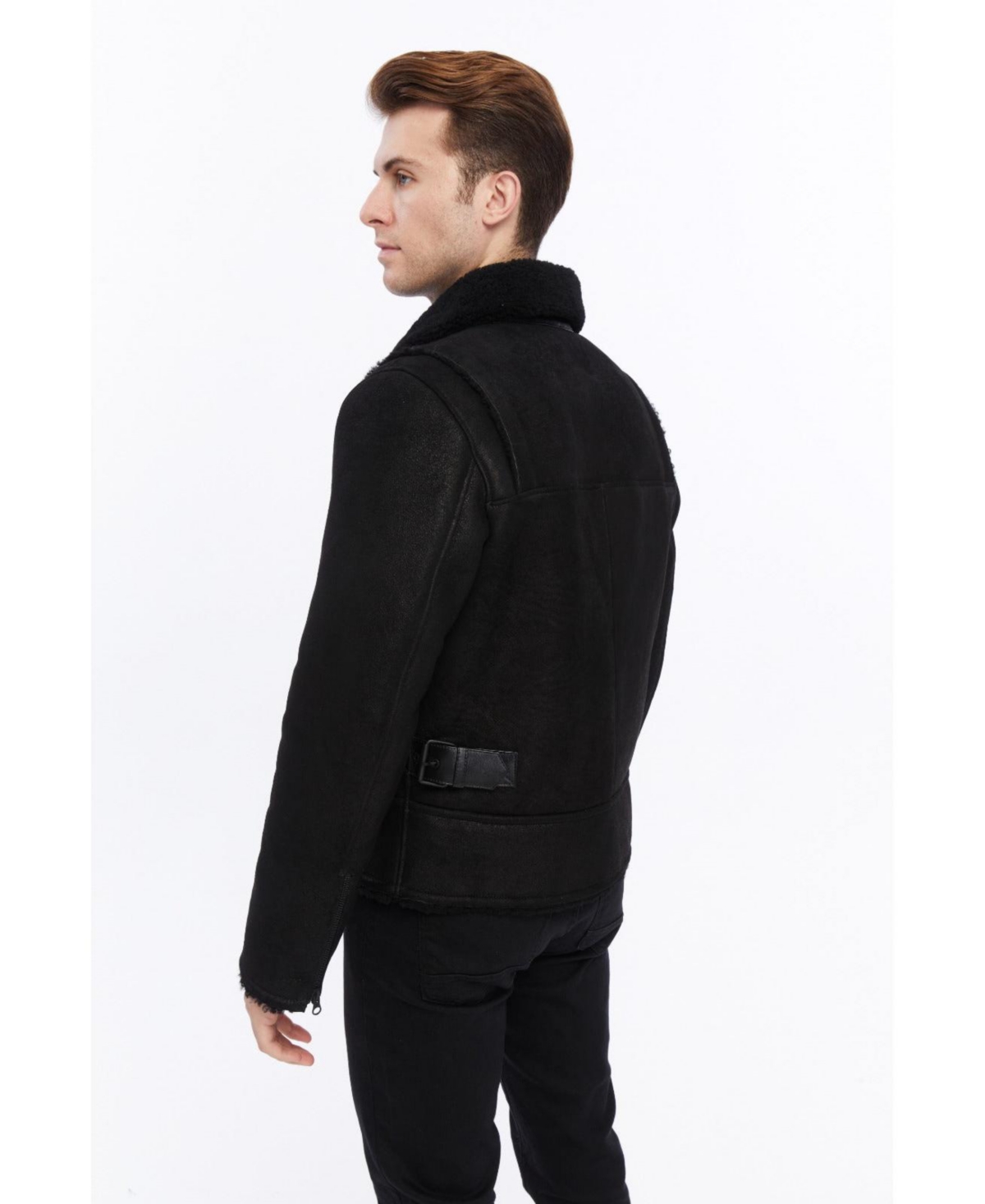 Furniq Uk Men's Leather Shearling Jacket
