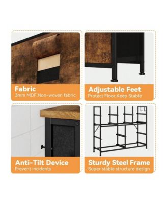 10-Drawer Fabric Dresser with Side Pockets, Hooks & Wood Top for Bedroom, Closet, Living Room, or Hallway Storage