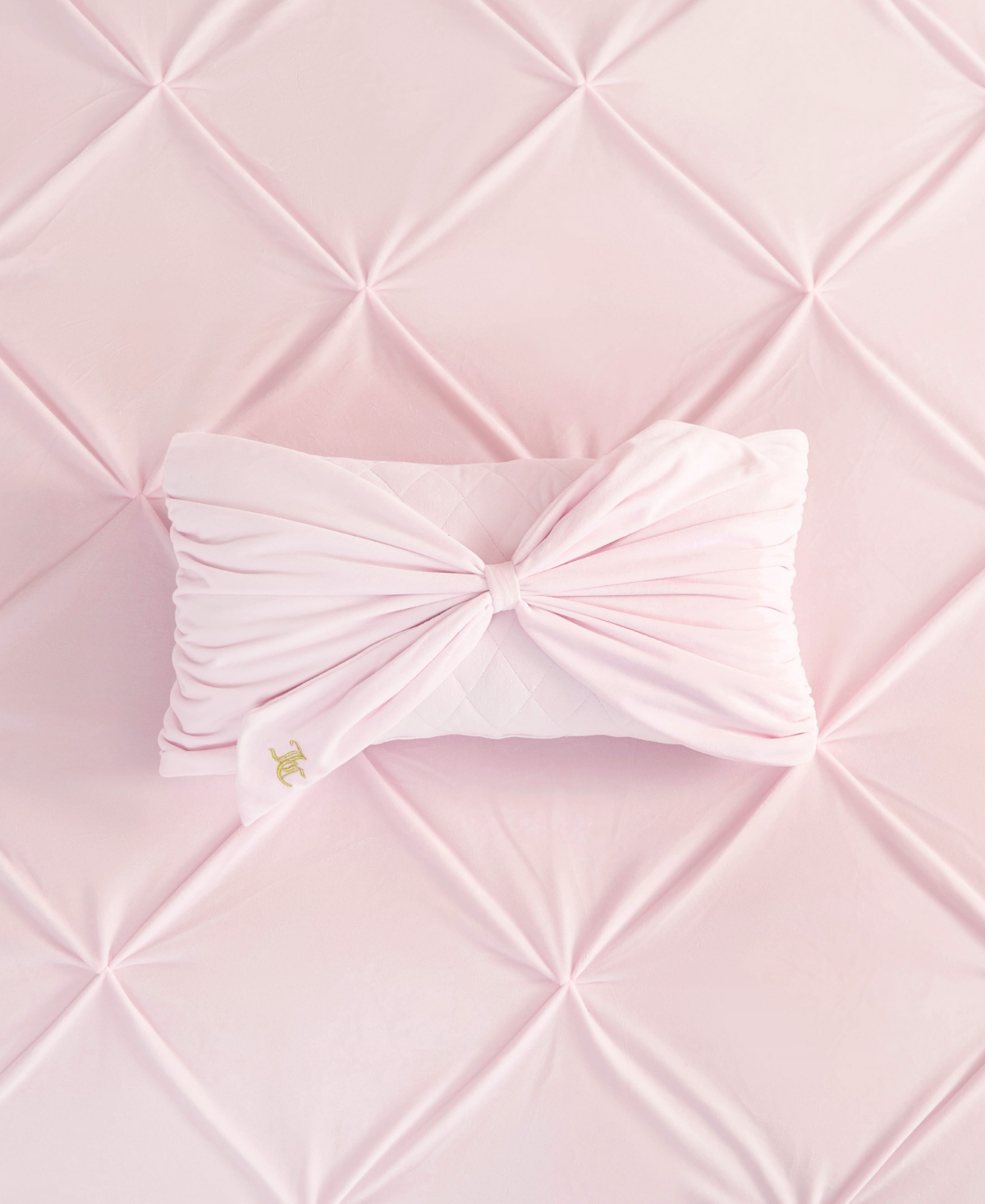 Juicy Couture Velvet Bow Decorative Pillow, 10" X 18" In Marshmallow Pink