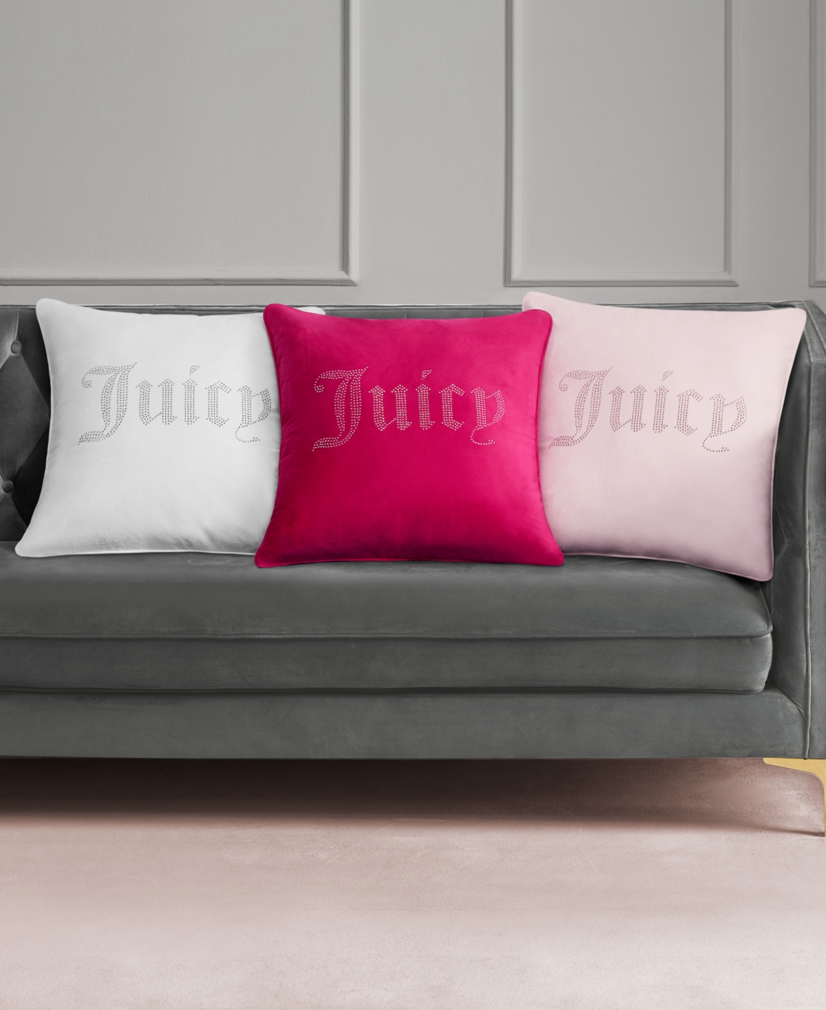 Juicy Couture Rhinestone Logo Decorative Pillow, 20" X 20" In Hot Pink