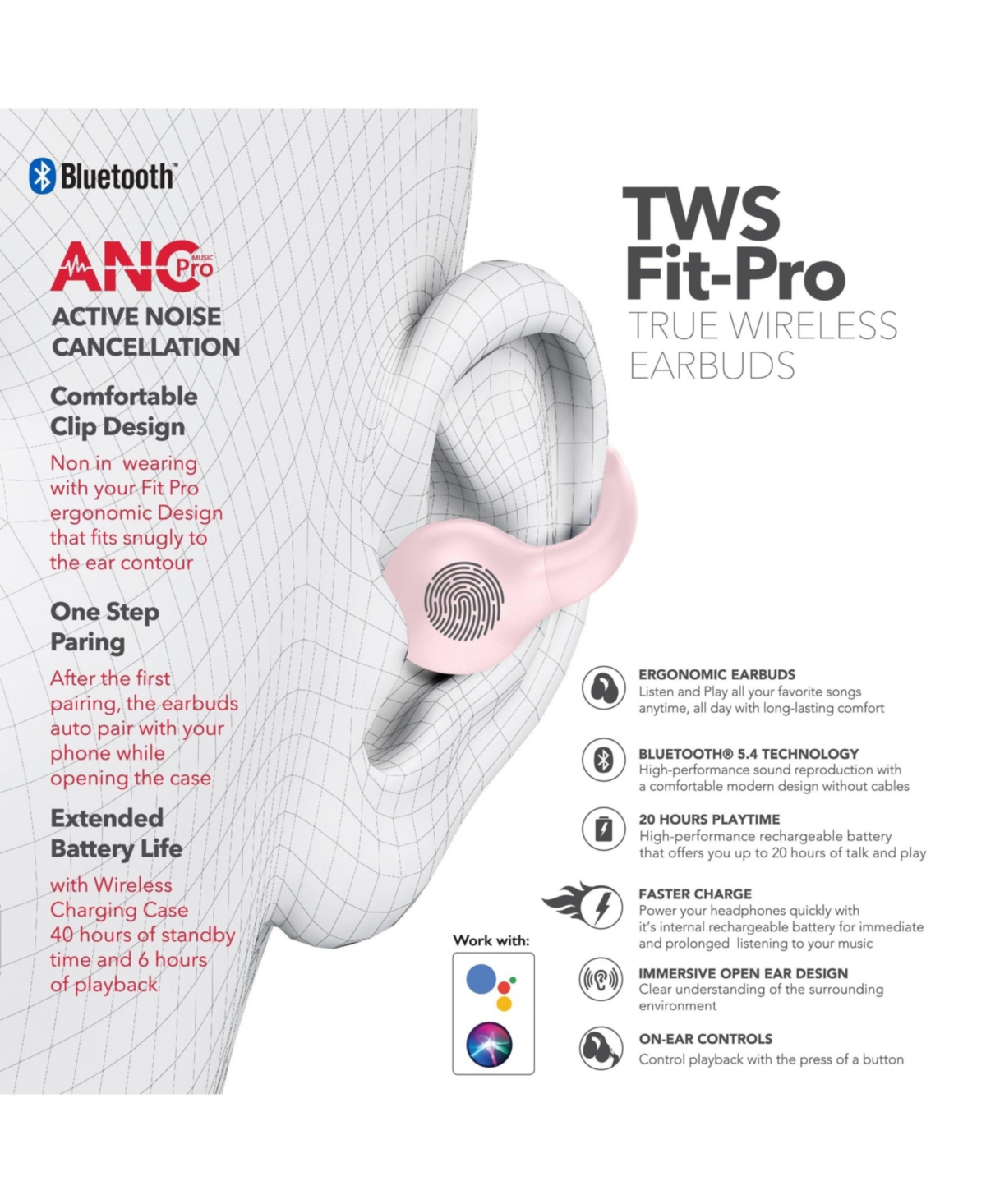 Rca Wave-66 True Wireless Earbuds, Bluetooth, 20H Playtime