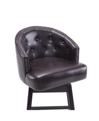 Set of 2 Swivel Counter Stools, Upholstered, Dark Brown