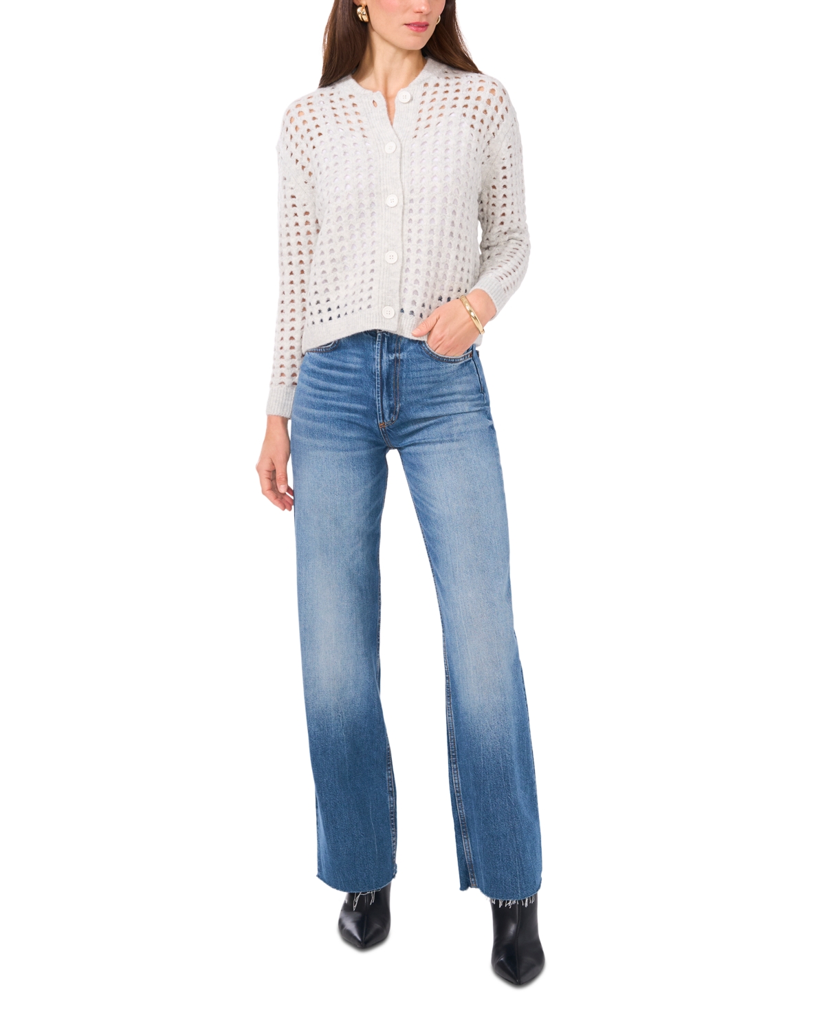 Vince Camuto Women's Long-Sleeve Pointelle Cardigan