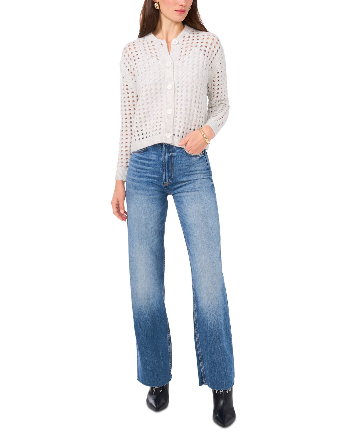 Women's Long-Sleeve Pointelle Cardigan