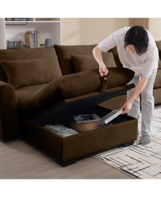 Sectional Sofa Comfy Corduroy Couch for Living Room with Pillows and Round Armrests, Modern Corduroy Sofa Sleeper Deep Couches with Storage Ottoman (Brown, 2-Seat)