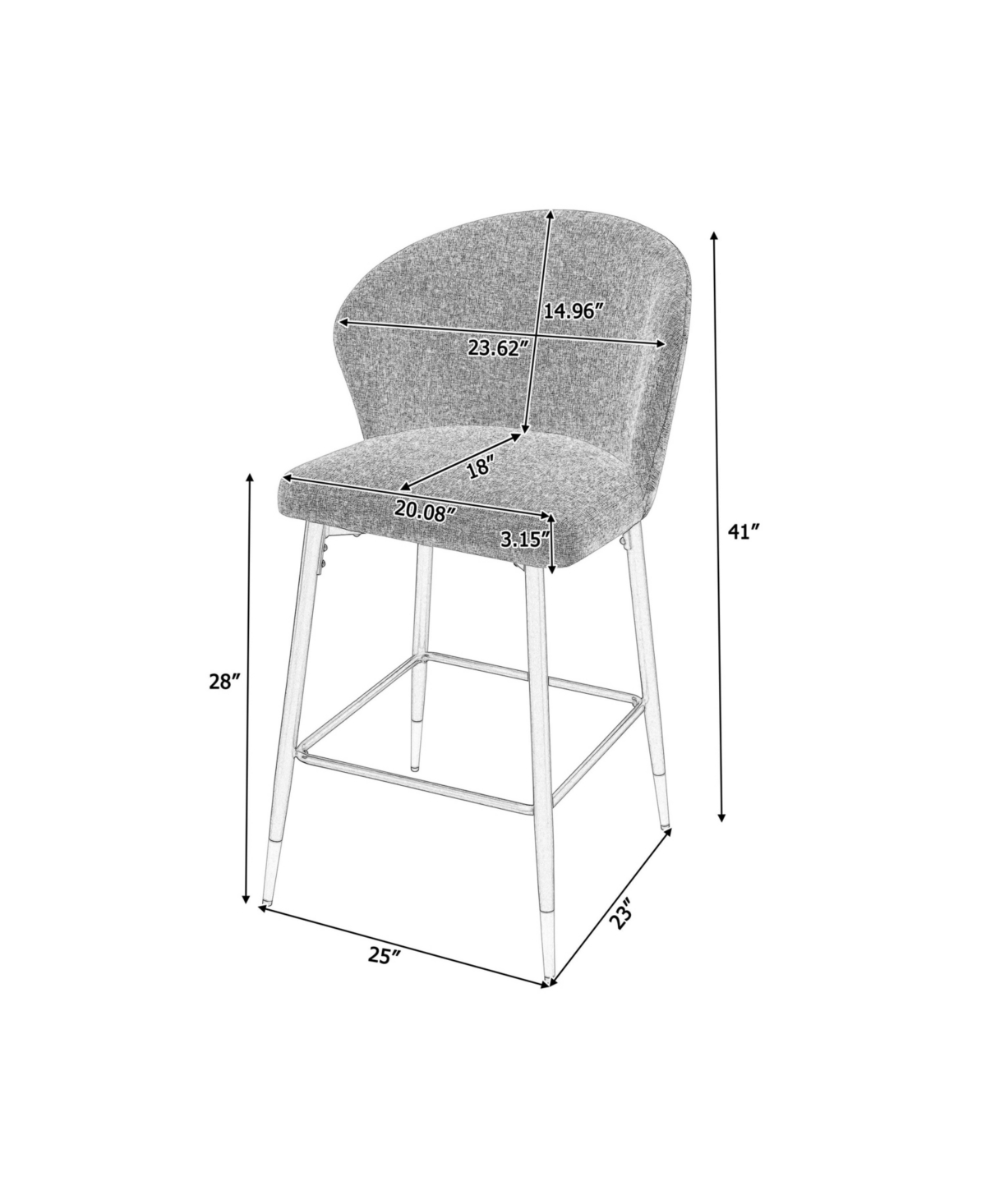 The Pop Home Set of 2 Jacquard Upholstered Counter Bar Stools,28'' Seat Height for Kitchen & Dining-The Pop Home