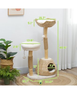 41" Cat Tree for Indoor Cats with Wooden Cat Scratching Posts, Condo