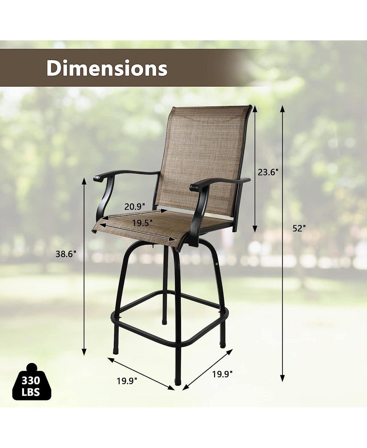 Slickblue Set of 2 Outdoor Swivel Bar Stools High Back Patio Chairs with Armrests & Breathable Textilene - Black