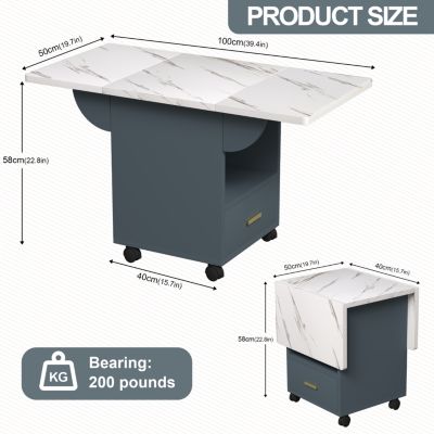 Folding Dining Table with Wheels, Storage, and Drawers