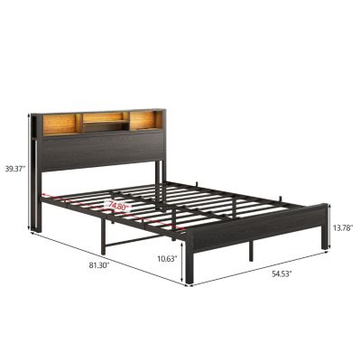 Streamdale Full Size Storage Bed Frame with Charging Station & Bookcase