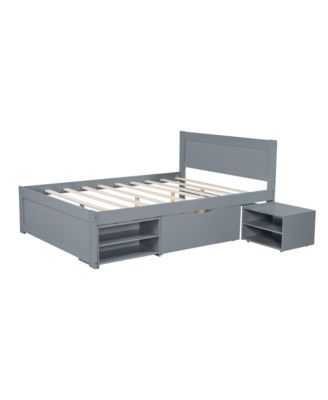 Streamdale Full Size Platform Bed With Drawer And Two Shelves, Gray
