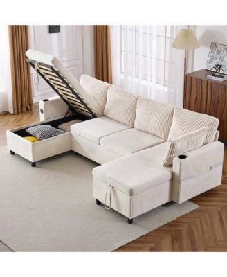 111.8" Sectional Sleeper Sofa with Storage