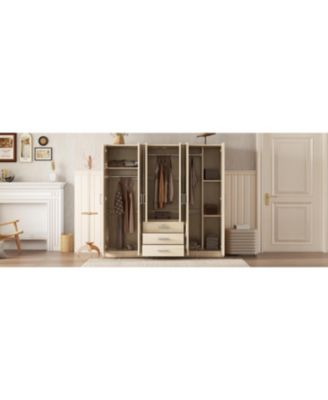 6-Doors Wooden Wardrobe Storage for Bedroom, with Big Drawers
