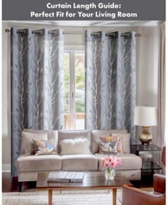 Averil Grommet Top Sheer Window Curtain, grey sheer curtains 95 inches long Single Curtain, Width 50 Bird on Branches Burnout curtains sheer