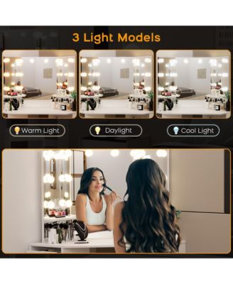 Table with Mirror Lamp,Dressing Table with Charging, 5 Drawers