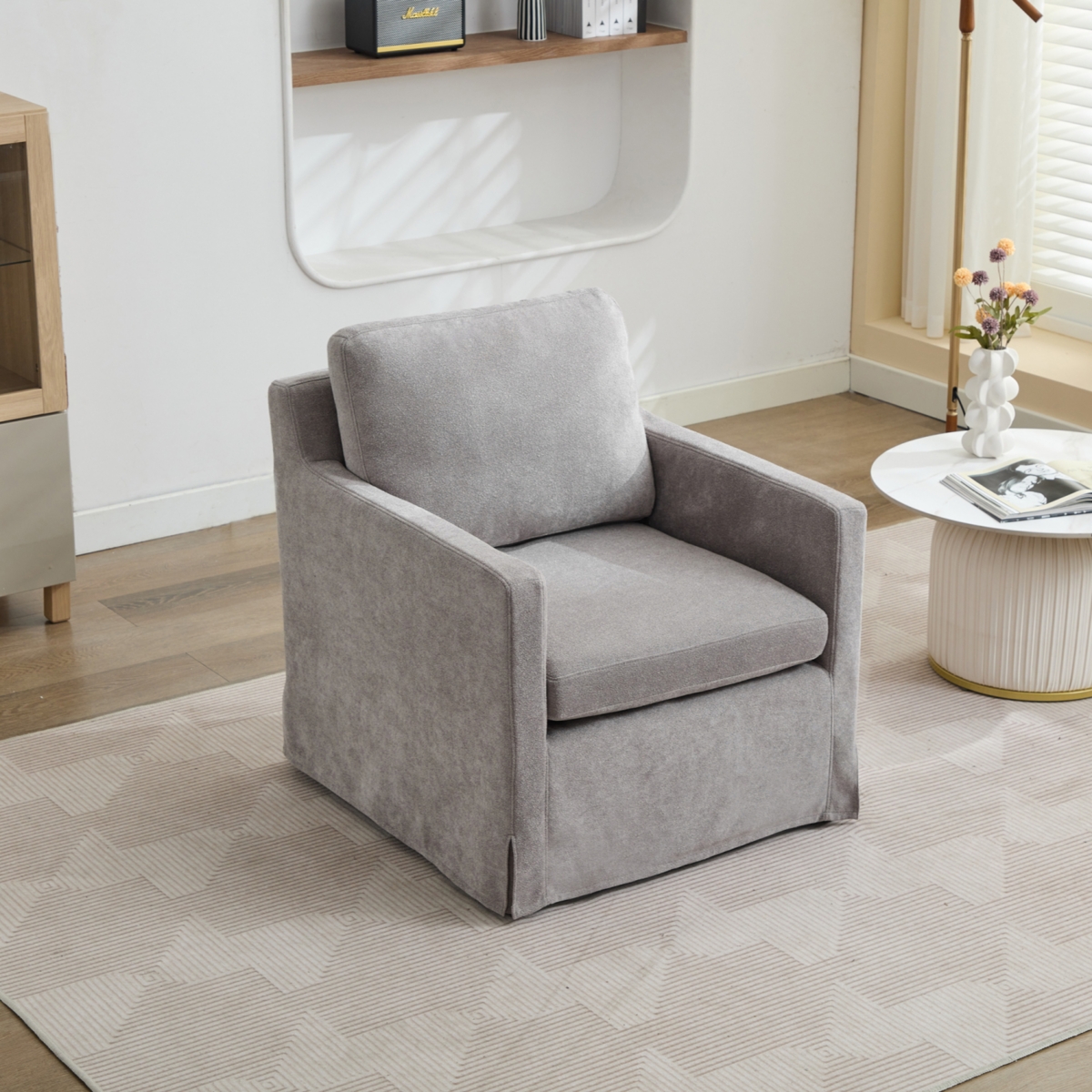 Streamdale Furniture 29.92'' Swivel Accent Chair, Upholstered Skirted Swivel Chair with Removable Back Cushion, 360 Degree Comfy Armchair for Living R