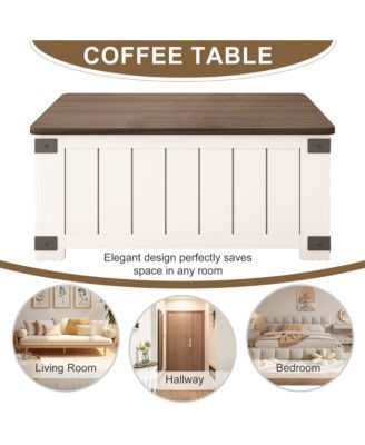 Farmhouse Lift Top Coffee Table with Charging Station & Hidden Storage