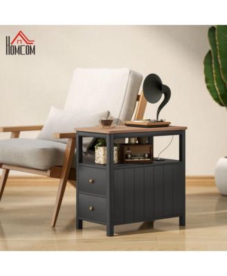 Narrow End Table with Charging Station, USB Ports, Drawers,