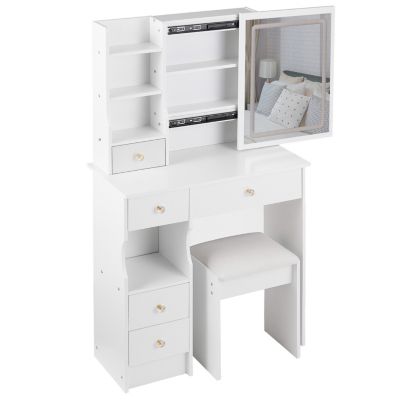 LED Vanity Table with Sliding Mirror + Stool