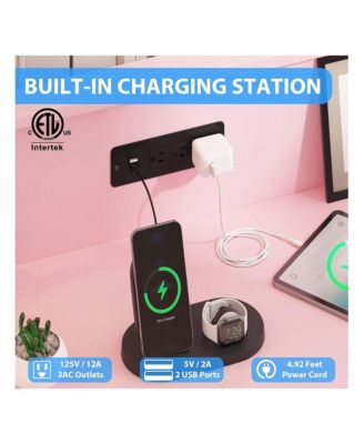 Dresser For Bedroom With Led Light & Charging Station, 6 Wooden Drawers Dressers With 2-Tier Open Shelves, Modern Chest Of Double Wide Drawers For Living Room, Entryway, Hallway TV Stand