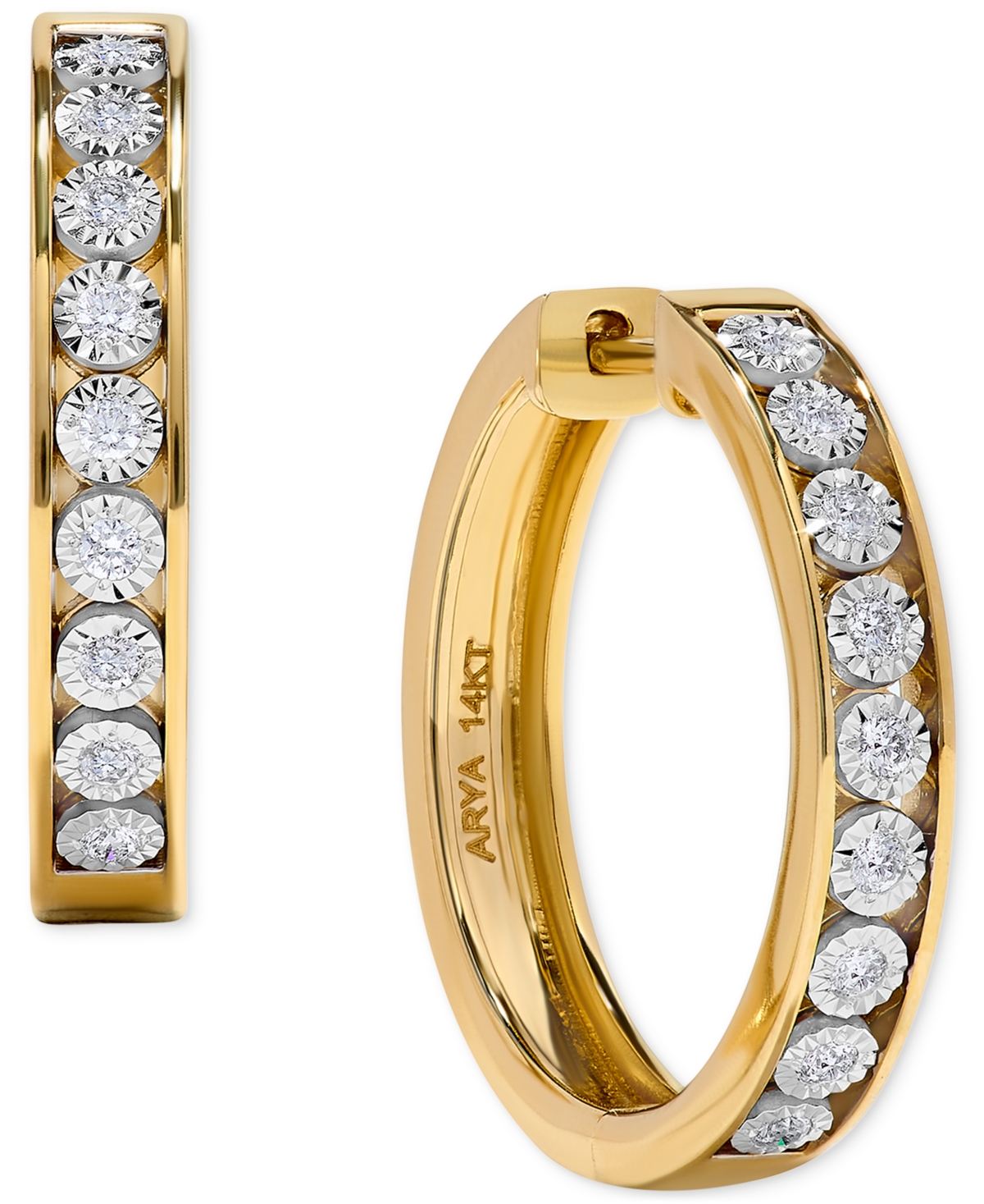 Macy's Diamond Channel Set Hoop Earrings (1/4 Ct. T.w.) In 14k Gold In Yellow Gold